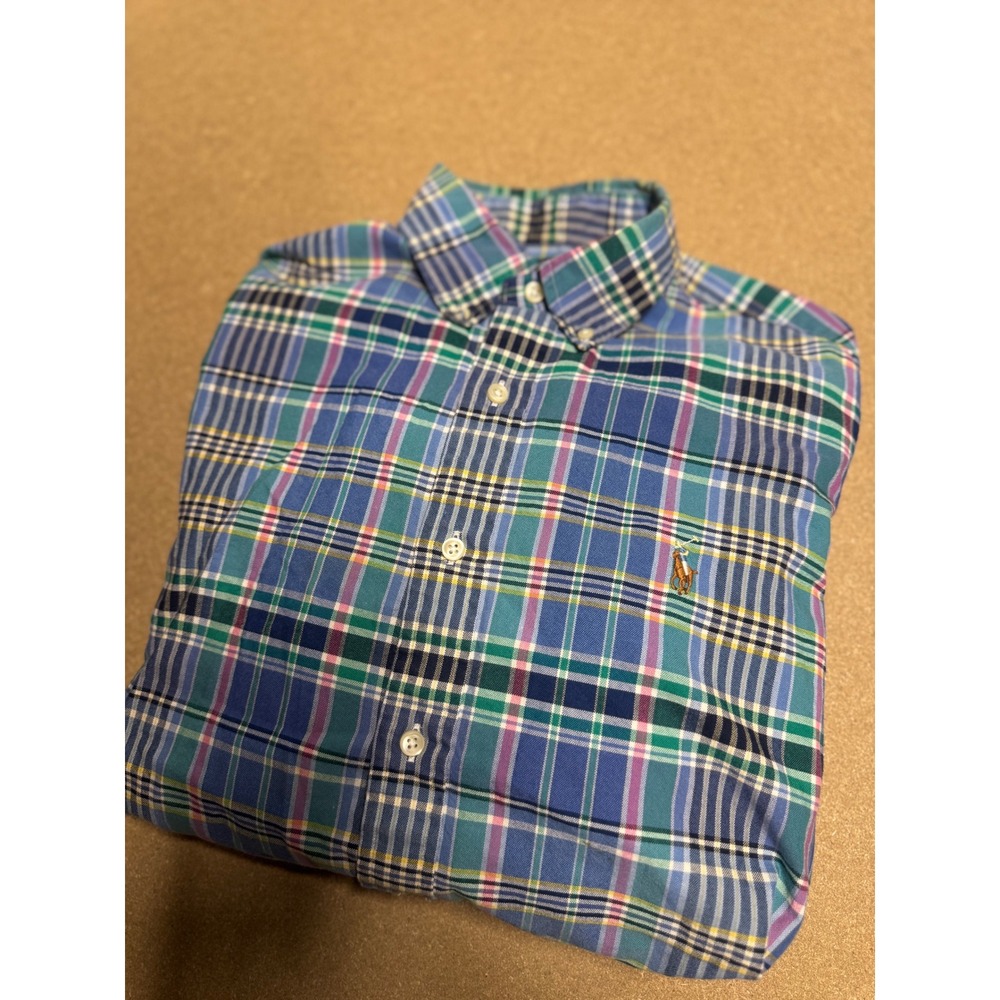 Ralph Lauren Classic Fit Plaid Button Down Shirt‎ Men's M Blue Polo Pony $89